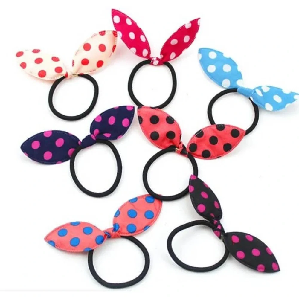 Trendy Rabbit/Bunny Ear Fabric Bow Hair Elastic‎ Set